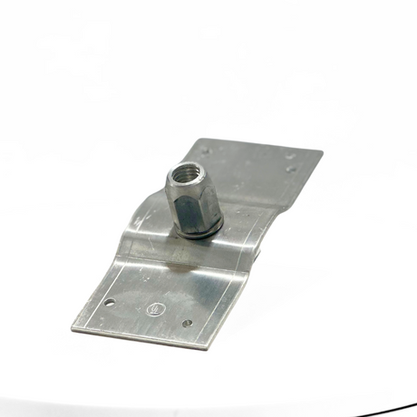 The Aluminum Strap Point Base, prominently displayed, highlights its durable construction and versatile design. Ideal for secure installation on metal surfaces, this base is perfect for metal fans, vents, hoods, evaporative coolers, and similar equipment. Essential for reliable lightning protection systems by American Rod Company, compliant with NFPA 780, UL 96A, and LPI 175 standards.