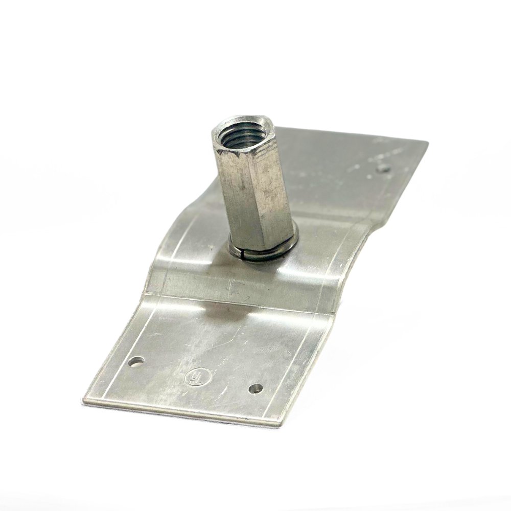 The Aluminum Strap Point Base, prominently displayed, highlights its durable construction and versatile design. Ideal for secure installation on metal surfaces, this base is perfect for metal fans, vents, hoods, evaporative coolers, and similar equipment. Essential for reliable lightning protection systems by American Rod Company, compliant with NFPA 780, UL 96A, and LPI 175 standards.