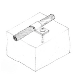 Illustrative sketch by American Rod Company demonstrating the typical use of the 304 stainless steel anchor in a lightning protection system. This drawing shows the anchor effectively securing a lightning conductor with straps to a concrete base, emphasizing its suitability for critical installations where durability and corrosion resistance are essential.