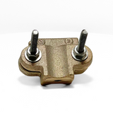 This angled photo showcases American Rod Company’s Copper Pipe Bonding Clamp. Engineered for superior performance in lightning protection systems, this cast copper pipe bonding clamp secures main-sized cables to pipes. Dual stainless steel U-style bolts allow for easy tension adjustment, ensuring a durable connection. UL 96A and LPI 175 certified.