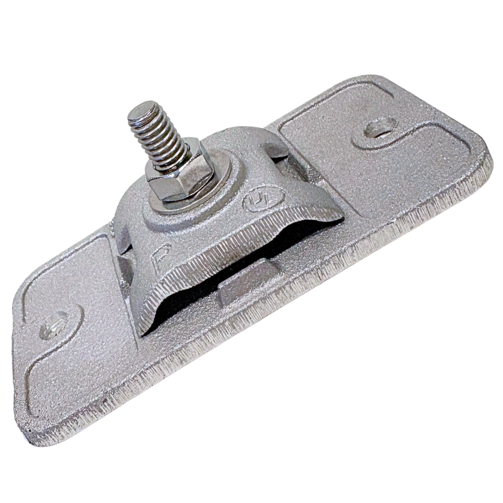 Aluminum lay-in lug
Lay-in grounding connector
Grounding conductor terminal
Lightning protection conductor lug
Aluminum bonding connector
Grounding wire clamp
Grounding cable clamp
Conductor bonding clamp
Surface mount grounding lug
Two-hole mounting grounding lug
Grounding terminal with mounting plate
Aluminum grounding hardware
Lightning protection grounding hardware
Electrical grounding and bonding hardware
Mechanical grounding connector