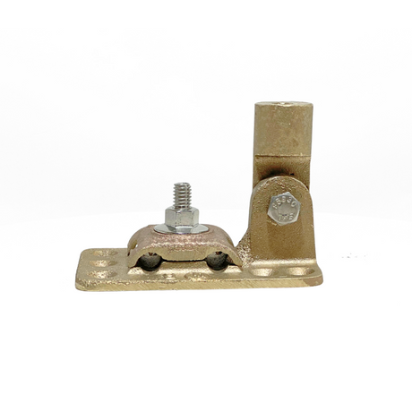 Cast bronze copper Base, with a swiveling head and holes designed for adhesive or anchors. Dimensions are 3-1/2” x 2” X3-3/4” Lightning Protection Equipment UL-Listed Lightning Rod Lightning Conductor Electrical Grounding System Surge arrestor Lightning Rod Lightning Protection NFPA 780 LPI 175 UL96A