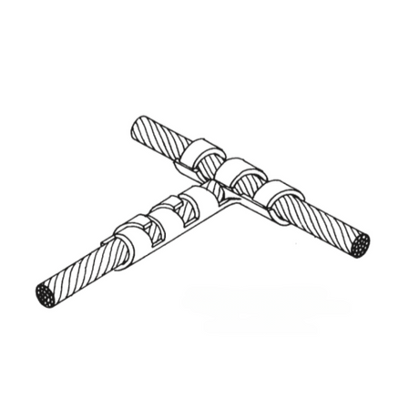Stamped aluminum Cable Splicer Made from .100” thick aluminum sheet metal with 2 grooves for perpendicular conductor joining in a T shape and teeth like tabs for crimping and securing. Approximately 3”x4” in size. Lightning Protection Equipment UL-Listed Lightning Rod Lightning Conductor Electrical Grounding System Surge arrestor Lightning Rod Lightning Protection NFPA 780 LPI 175 UL96A