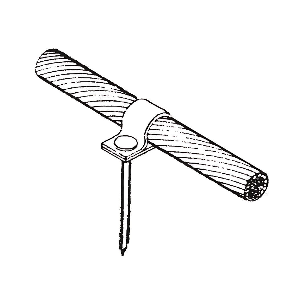 DisExample of typical use of the copper loop type cable fastener from American Rod Company, illustrating the build quality and compliance with electrical grounding standards.