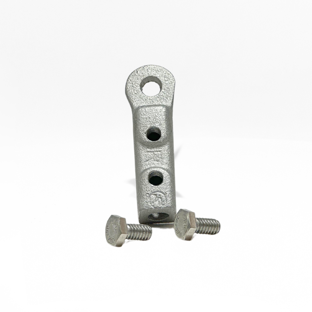 Heavy cast aluminum bonding lug is specifically designed for secure attachment to flat metal surfaces with one hole for mounting and two bolts for securing cable. Lightning Protection Equipment UL-Listed Lightning Rod Lightning Conductor Electrical Grounding System Surge arrestor Lightning Rod Lightning Protection NFPA 780 LPI 175 UL96A