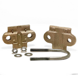 In this photo, American Rod Company’s Copper Pipe Bonding Clamp is disassembled to show all its components. Designed for securing main-sized cables to pipes in lightning protection systems, this cast copper clamp features dual stainless steel U-style bolts for easy tension adjustment. Ensures a strong connection, perfect for lightning rod installations and electrical grounding. NFPA 780 and UL 96A approved.