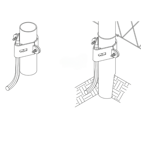 Cast Copper Bronze Pipe Bonding Clamp for securing main sized cables to pipes. Has 2 stainless steel 1/4” bolts for tension adjustment, rounded cap plates and a rounded insert for securing conductor. measures 5-1/2” x 1-1/2” Lightning Protection Equipment UL-Listed Lightning Rod Lightning Conductor Electrical Grounding System Surge arrestor Lightning Rod Lightning Protection NFPA 780 LPI 175 UL96A