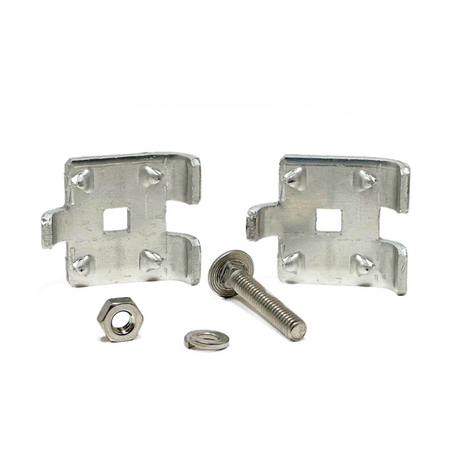 Disassembled view of American Rod Company’s Stamped Bolted Parallel Cable Connector is crafted for Class 1 and Class 2 lightning protection. This aluminum connector supports cable sizes up to 4/0 and features a one-bolt tension system. It ensures secure connections, compliant with UL 96A, NFPA 780, and LPI 175 standards.