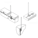 Cast bronze copper Base, with a swiveling head and holes designed for adhesive or anchors. Dimensions are 3-1/2” x 2” X3-3/4” Lightning Protection Equipment UL-Listed Lightning Rod Lightning Conductor Electrical Grounding System Surge arrestor Lightning Rod Lightning Protection NFPA 780 LPI 175 UL96A