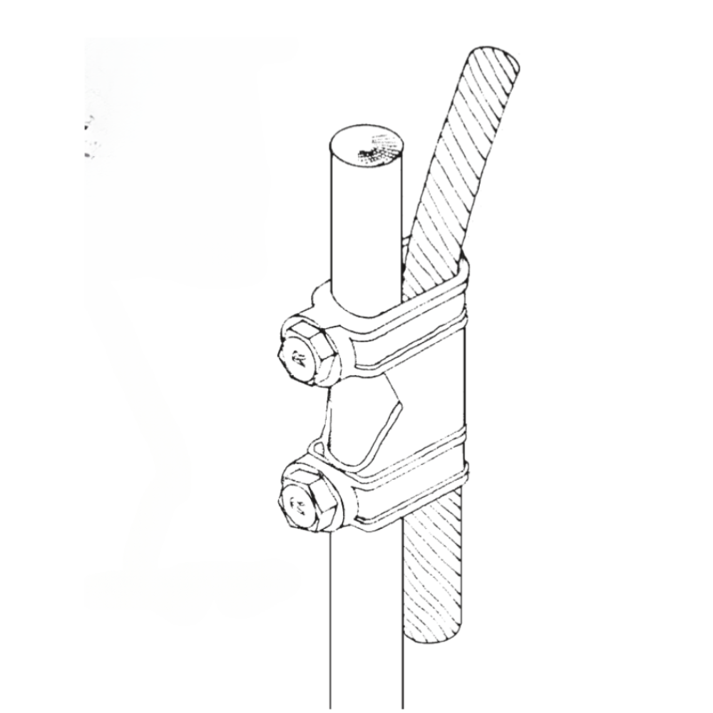 Cast Bronze Copper open chamber with set bolts to compress a ground rod against copper conductor Dimensions are 3-1/2” x 1” X3-3/4” Lightning Protection Equipment UL-Listed Lightning Rod Lightning Conductor Electrical Grounding System Surge arrestor Lightning Rod Lightning Protection NFPA 780 LPI 175 UL96A