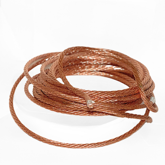 American Rod Company's Class 2 UL-Listed Copper Lightning Protection Conductor for buildings over 75 feet. Non-insulated stranded conductor made from copper, 29 strands of 14 AWG wire in braided weave style. 65.6 kcmil cross-sectional area, complies with standards, including NFPA 780, UL 96A, and LPI 175. Ideal for grounding and surge protection in residential, commercial, and industrial. 